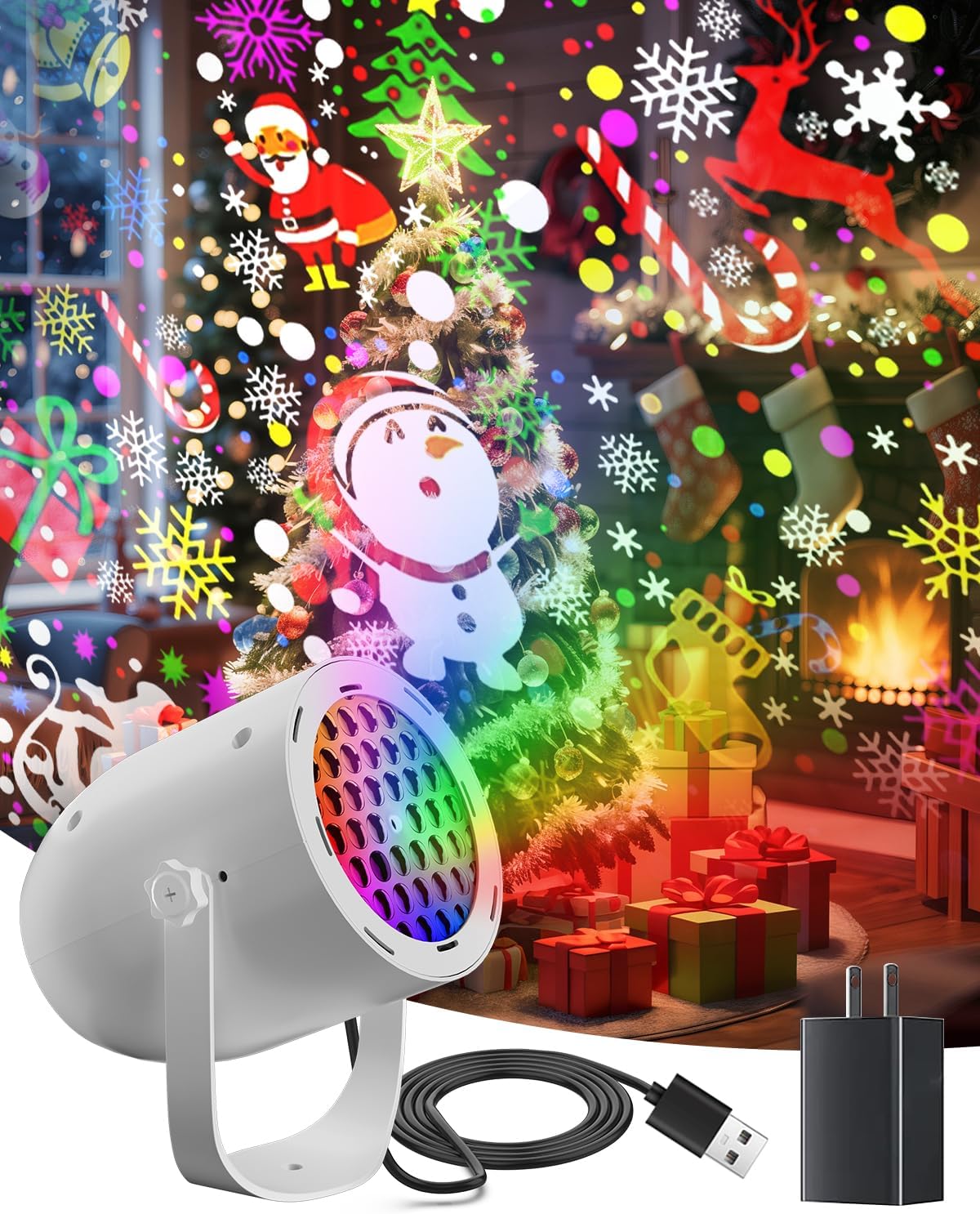 Halloween Pumpkin LED Projector – USB Powered Rotating Night Light with Snowflake Patterns for Holiday Parties and Room Decor