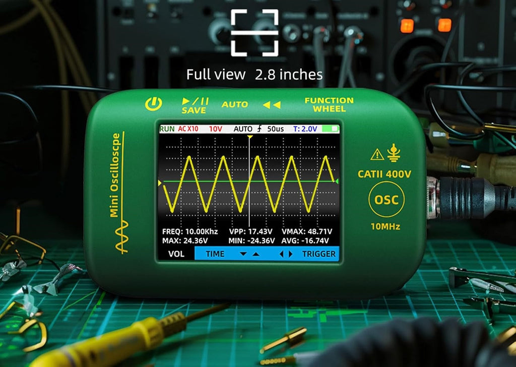 Handheld Digital Oscilloscope 10MHz – Portable USB Rechargeable Waveform Analyzer with 2.8in Display and Probe