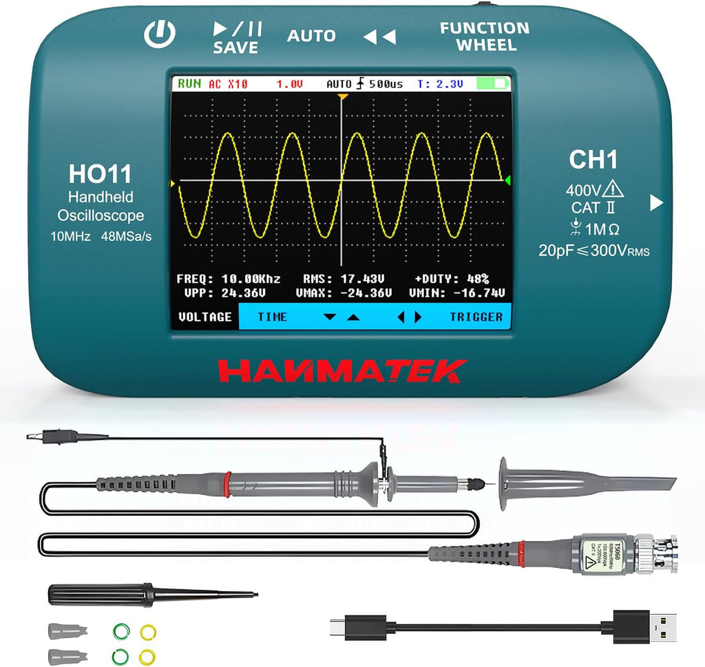 Handheld Digital Oscilloscope 10MHz – Portable USB Rechargeable Waveform Analyzer with 2.8in Display and Probe