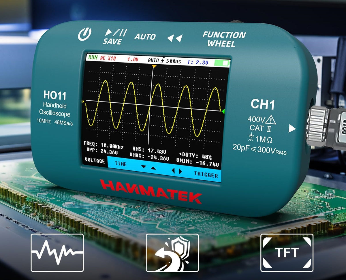 Handheld Digital Oscilloscope 10MHz – Portable USB Rechargeable Waveform Analyzer with 2.8in Display and Probe