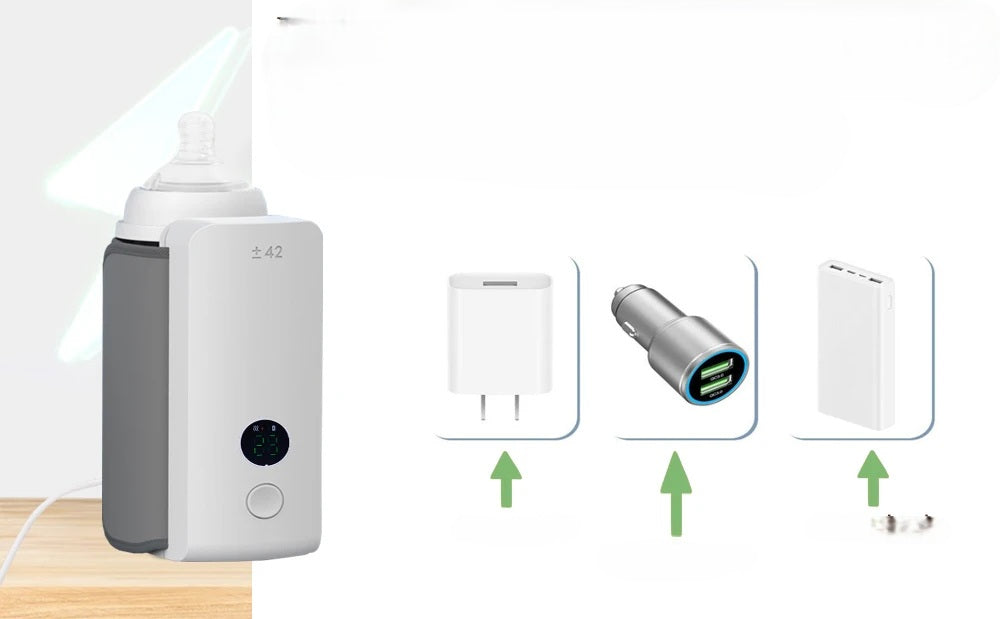Portable Bottle Warmer – Rechargeable Heater with 6 Temp Levels & Display for Breast Milk & Baby Feeding