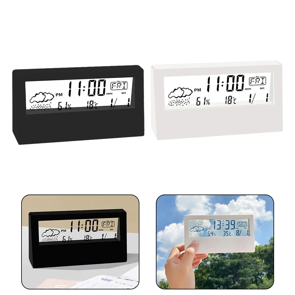 Thermo-Hygrometer Alarm Clock - Electronic Weather Display for Bedroom & Desk