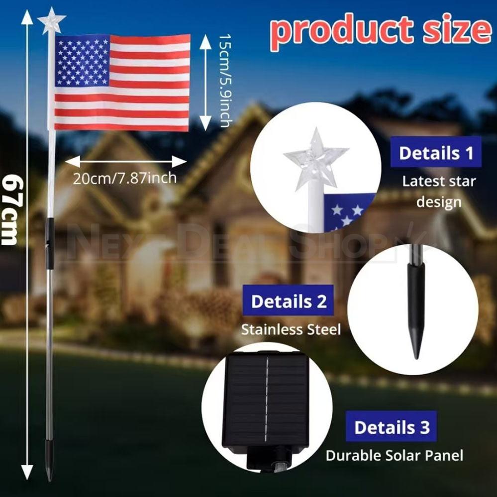 8-in-1 Patriotic Solar Powered LED US Flag Stake Lights Weatherproof Lawn & Pathway Lighting