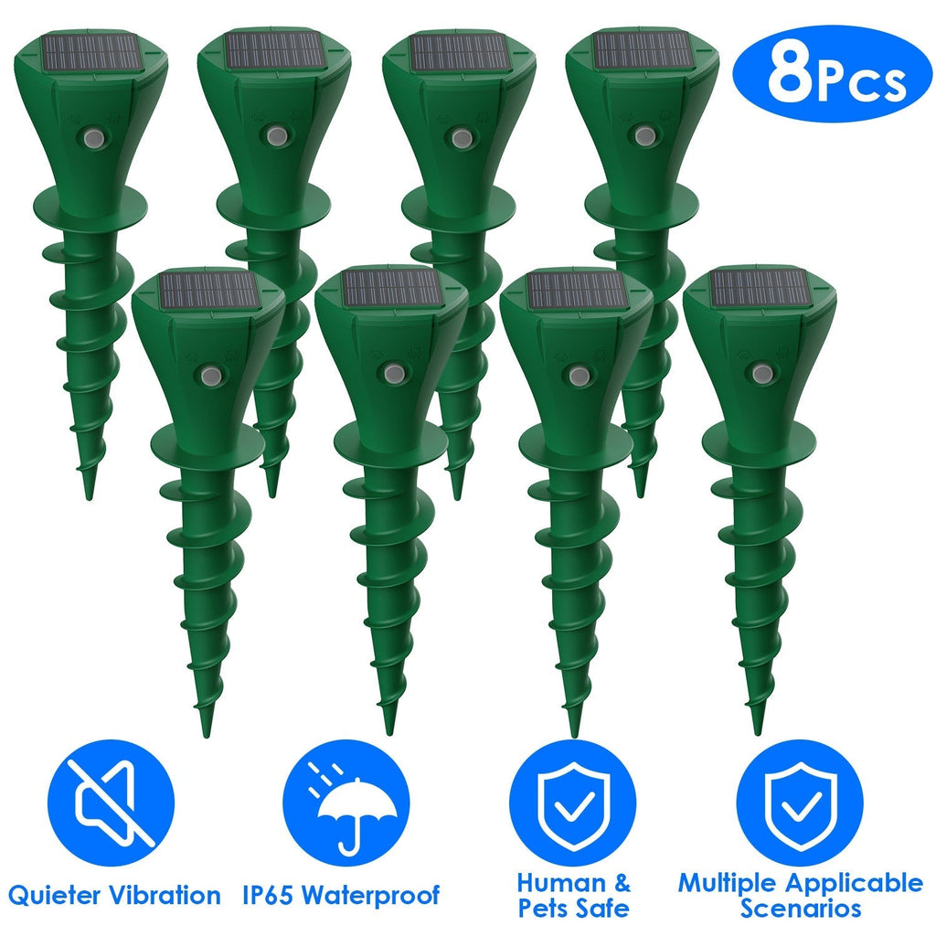8-Pack Solar Mole Repellent Stakes – Waterproof Vibration