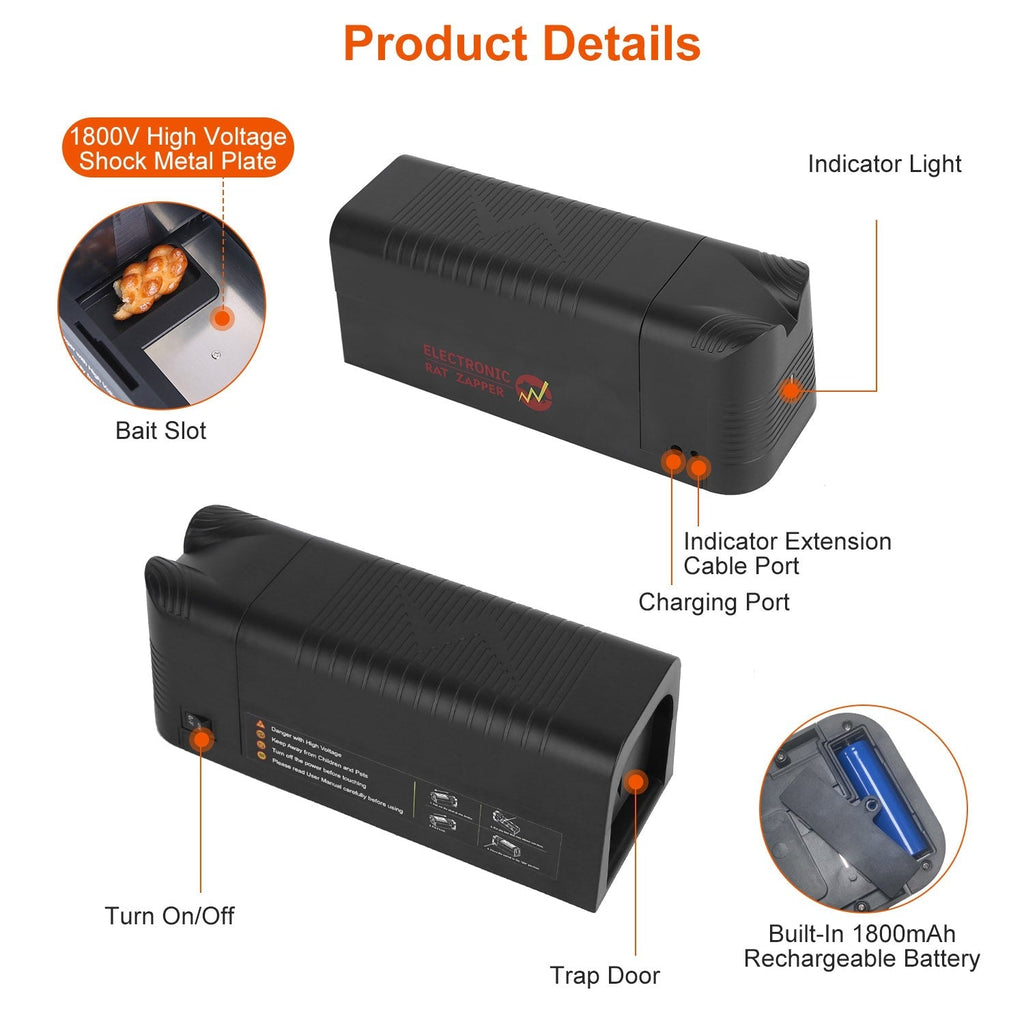 Electric Rat Trap – Rechargeable 1800V Shock Mouse Killer