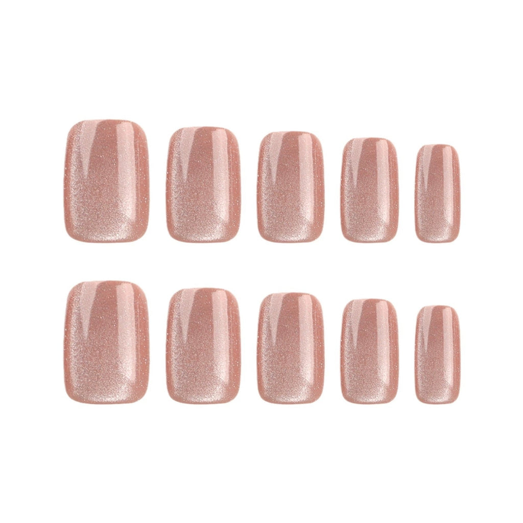 Champagne Cat Eye Short Tapered Square Press-On Nails, 24 Pcs + Glue