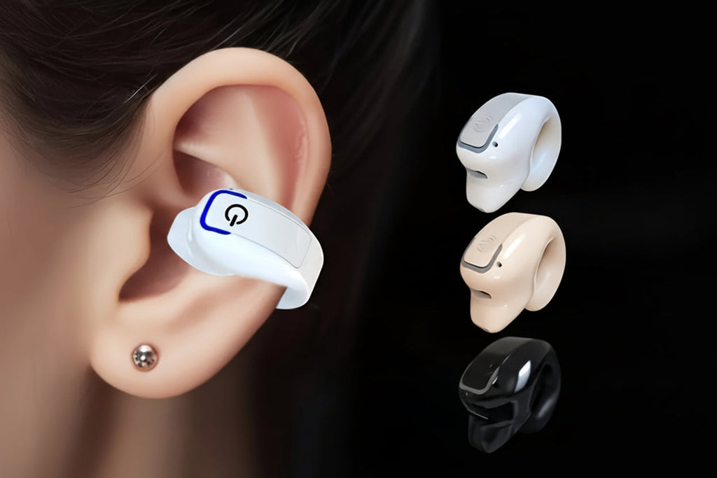 Clip-On Wireless Earbuds – Noise Cancelling Bluetooth Headphones with Panoramic Sound for Sports and Travel