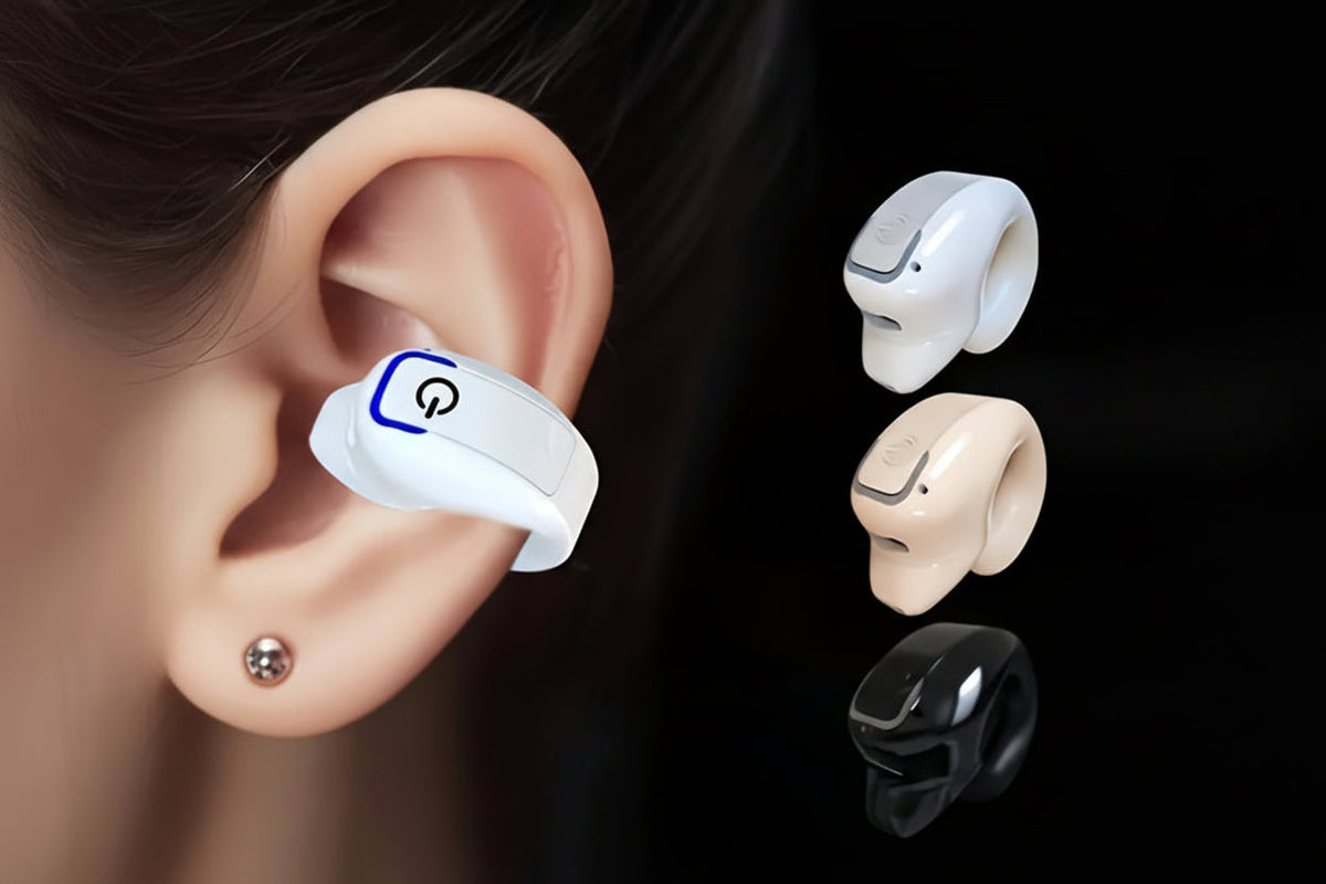 Clip-On Wireless Earbuds – Noise Cancelling Bluetooth Headphones with Panoramic Sound for Sports and Travel