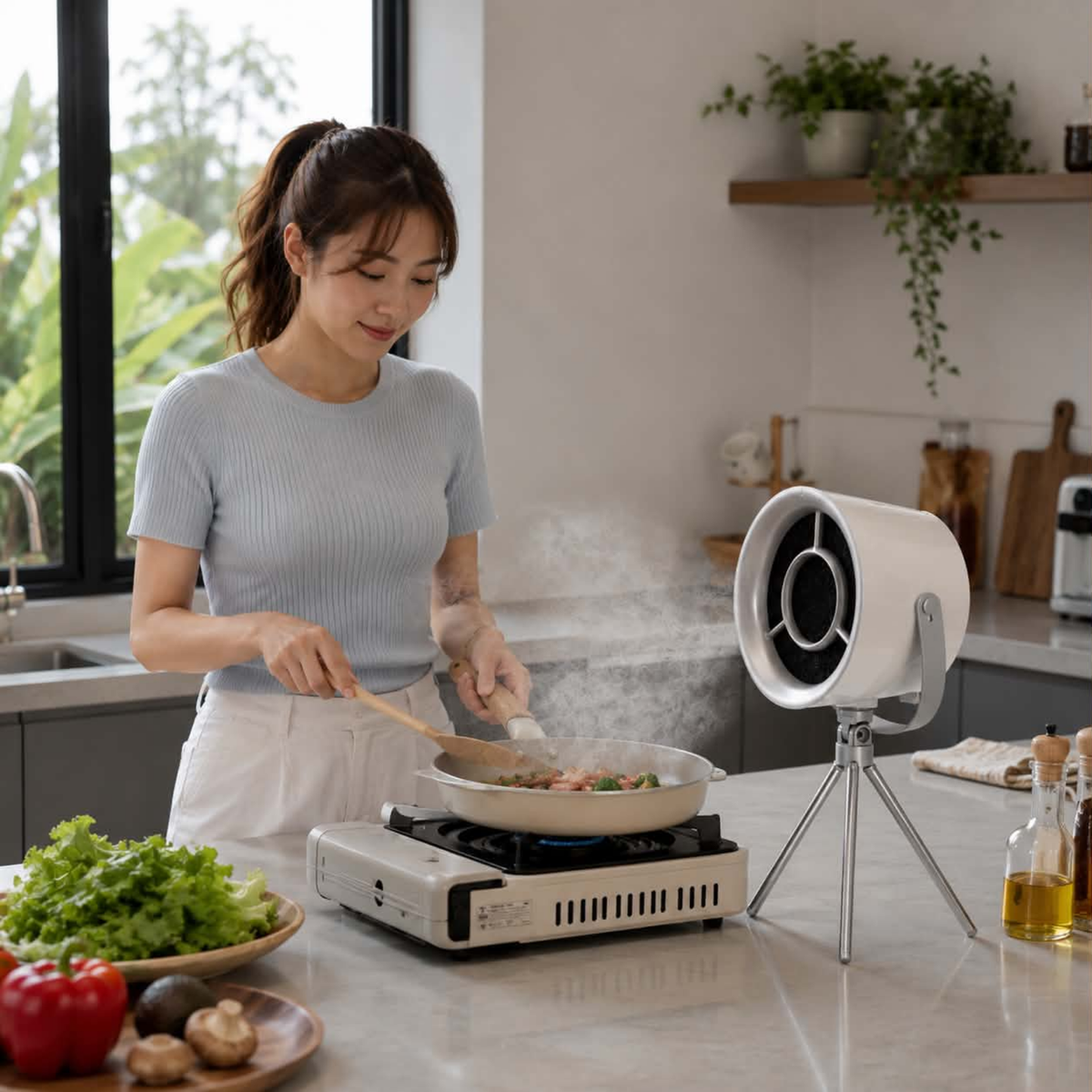 Portable Mini Desktop Range Hood – High Suction Exhaust Fan for Indoor Barbecue Small Kitchens and Electric Cookers to Eliminate Smoke Odors