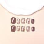 24-Piece Brown Leopard Glitter Medium Square Press-On Nails