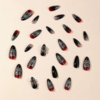Halloween Black-and-Red Spiderweb Medium Almond Press-On Nails, 24-Pc