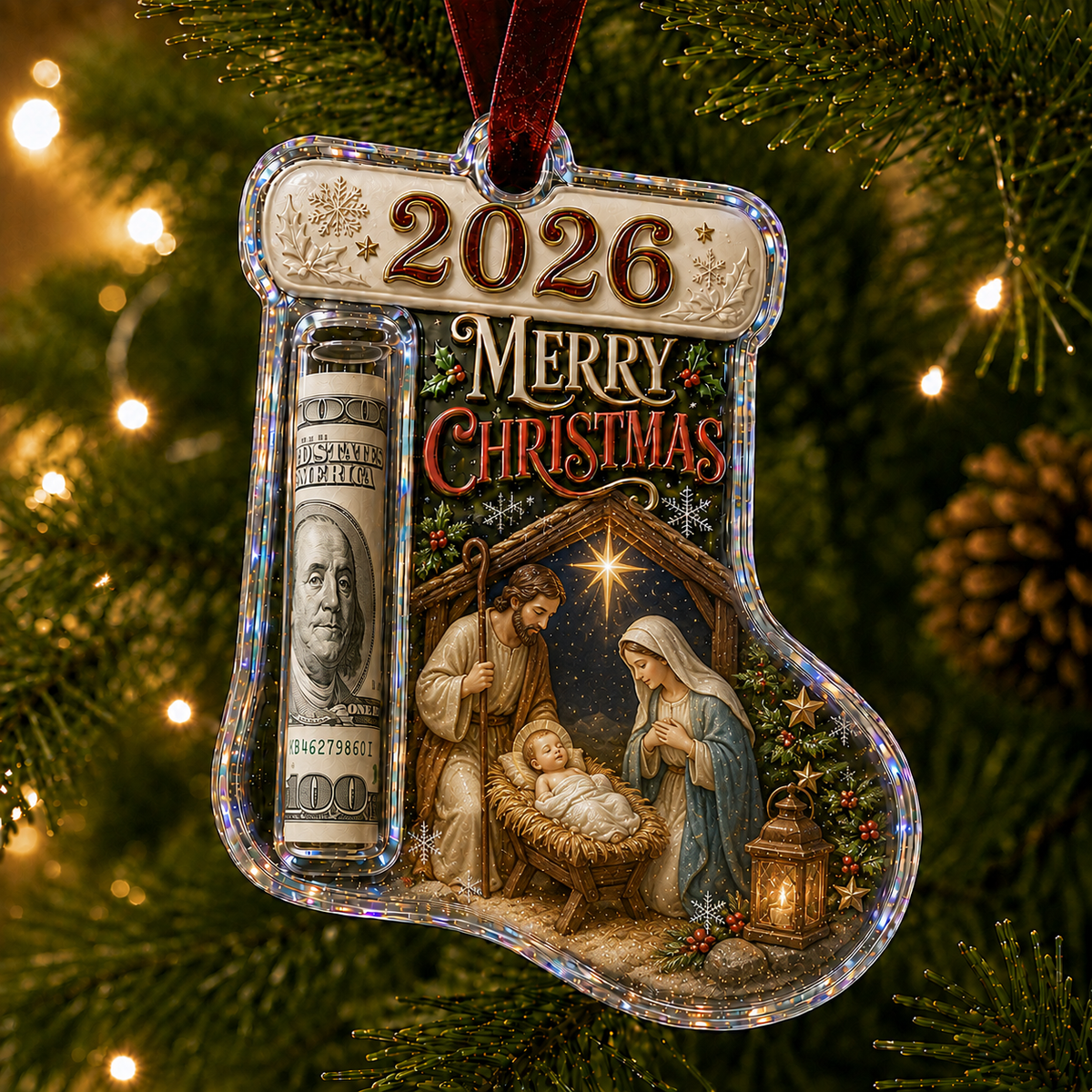 Christmas Tree Ornament Cash Holder – Novelty Holiday Money Holder