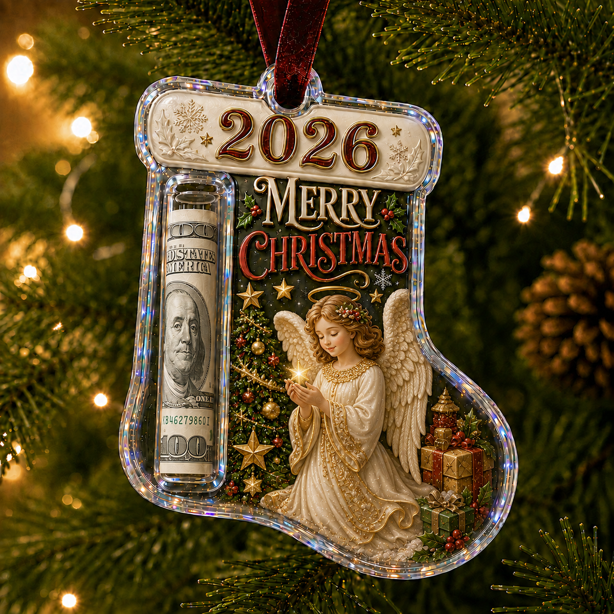 Christmas Tree Ornament Cash Holder – Novelty Holiday Money Holder