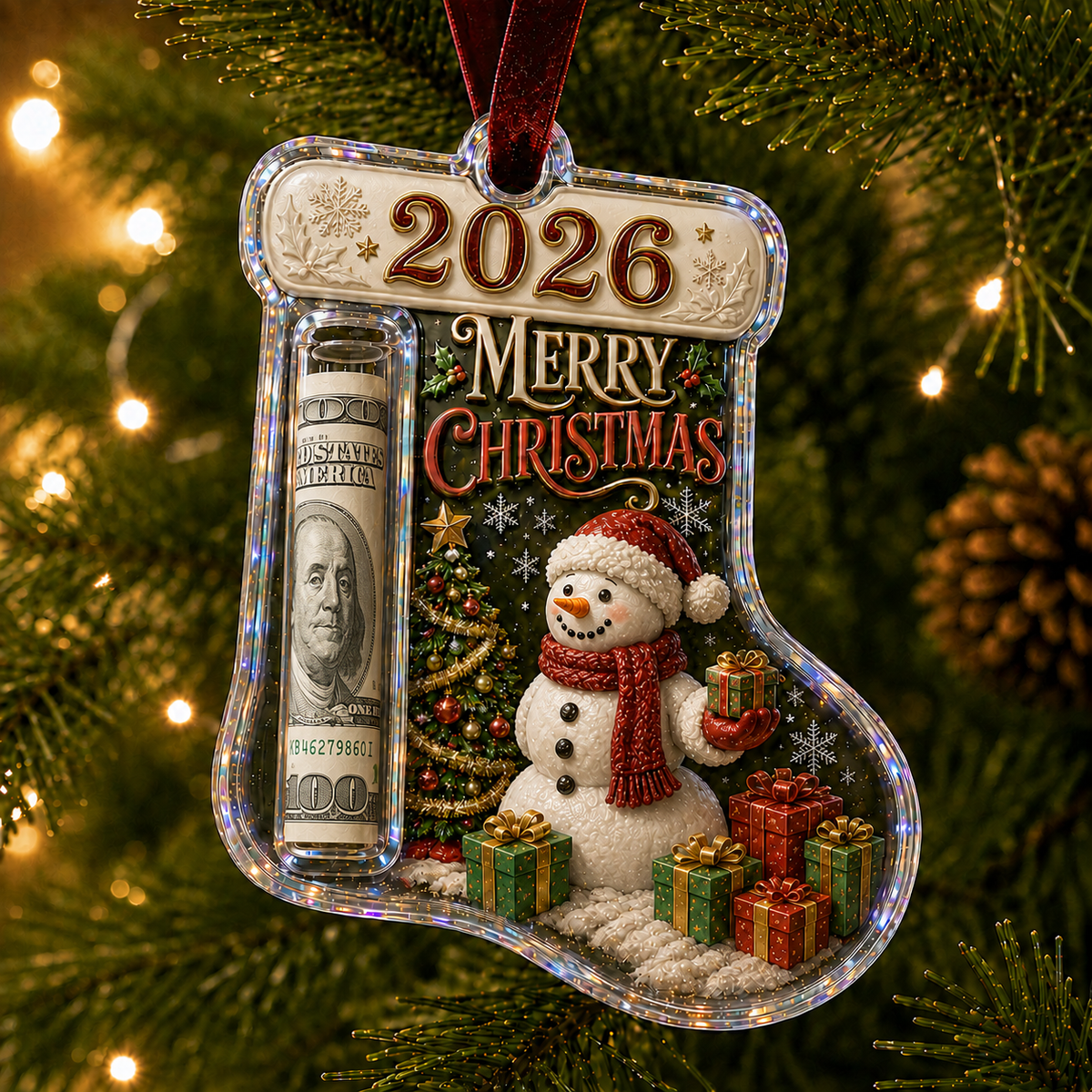 Christmas Tree Ornament Cash Holder – Novelty Holiday Money Holder