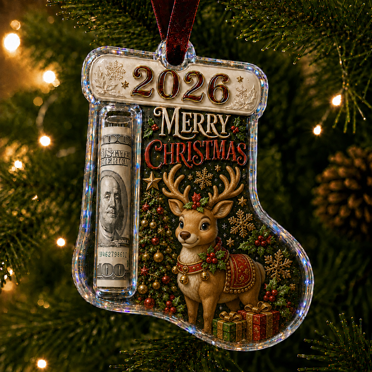 Christmas Tree Ornament Cash Holder – Novelty Holiday Money Holder