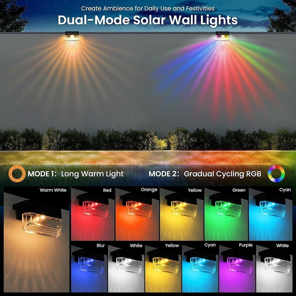 Dazzling Solar Powered 2 Mode LED Fence Light - Waterproof Outdoor Patio Wall Garden Lighting