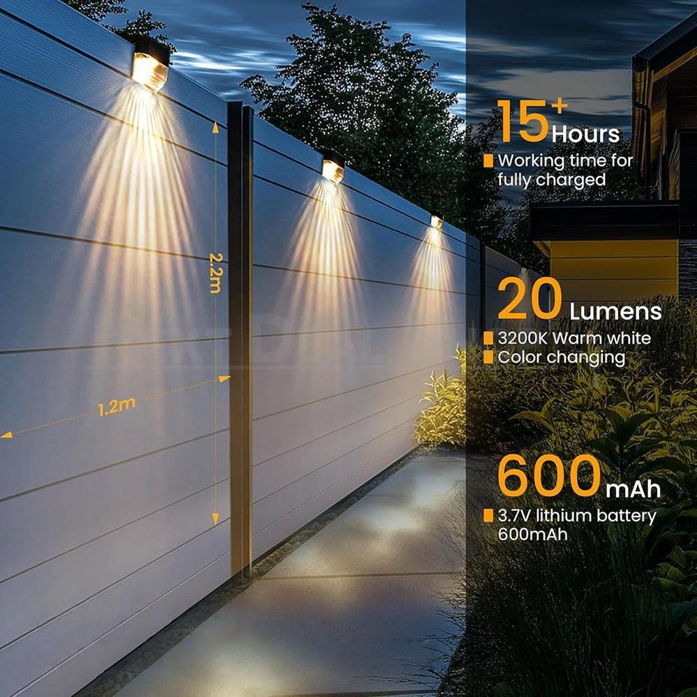 Dazzling Solar Powered 2 Mode LED Fence Light - 2 Pack, Waterproof Outdoor Patio Wall Garden Lighting