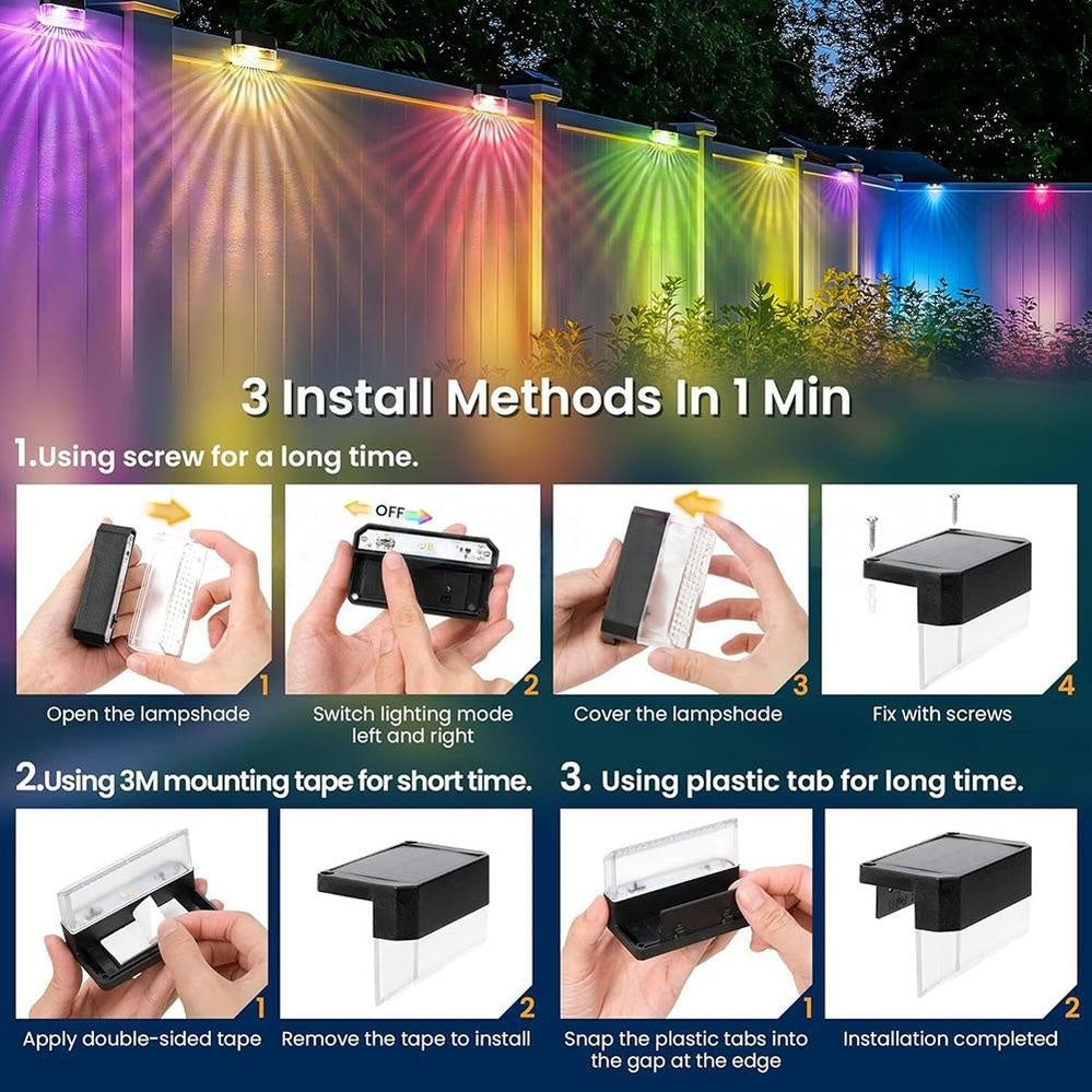 Dazzling Solar Powered 2 Mode LED Fence Light - Waterproof Outdoor Patio Wall Garden Lighting