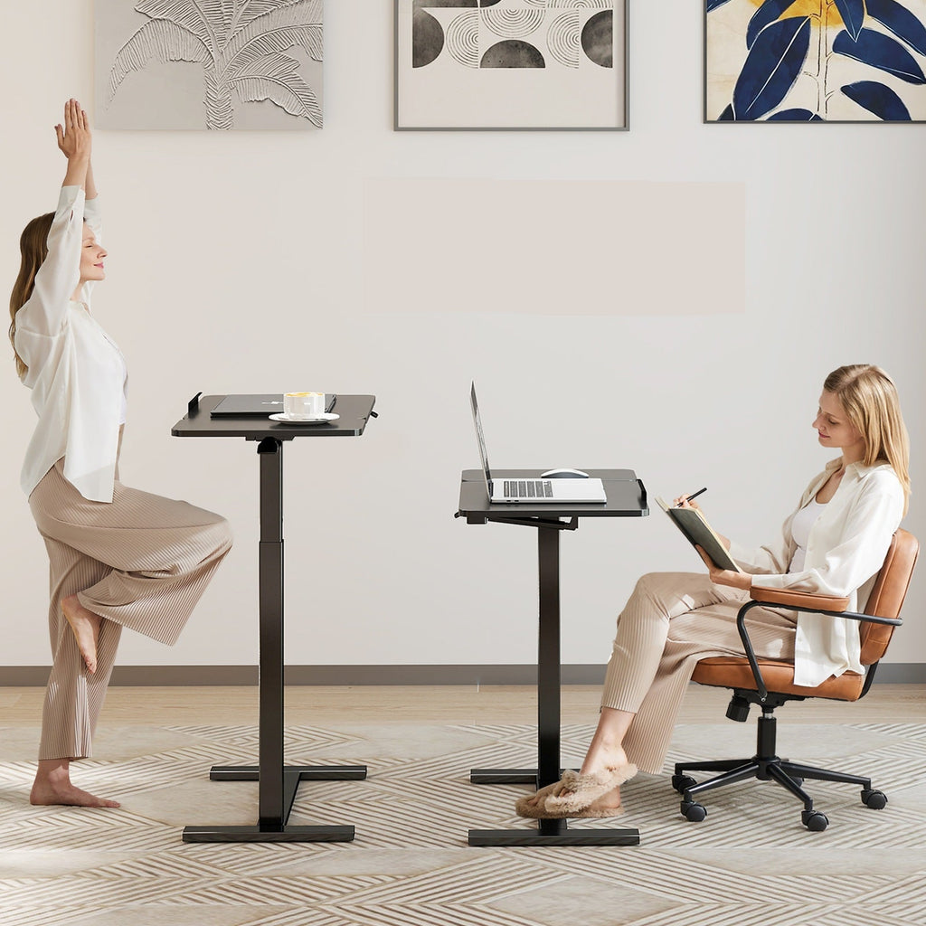 Adjustable Bedside Rolling Laptop Desk – Mobile Overbed Table with Flip Tilt Top, Wheels & Height Control for Home or Bedroom Office