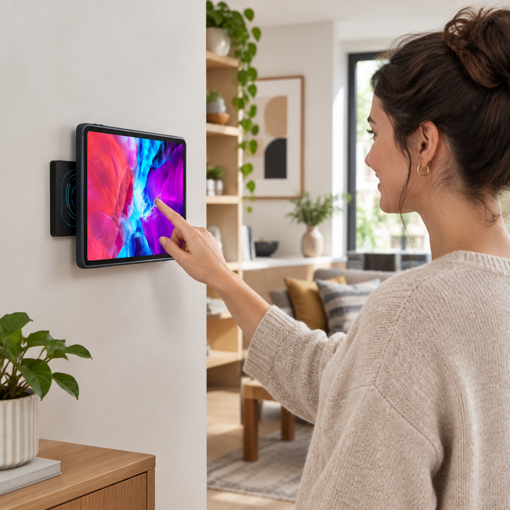 Magnetic Wall Tablet Holder – USB-C Wireless Charging Dock and Smart Home Control Panel Mount for Android Tablets and iPad Displays