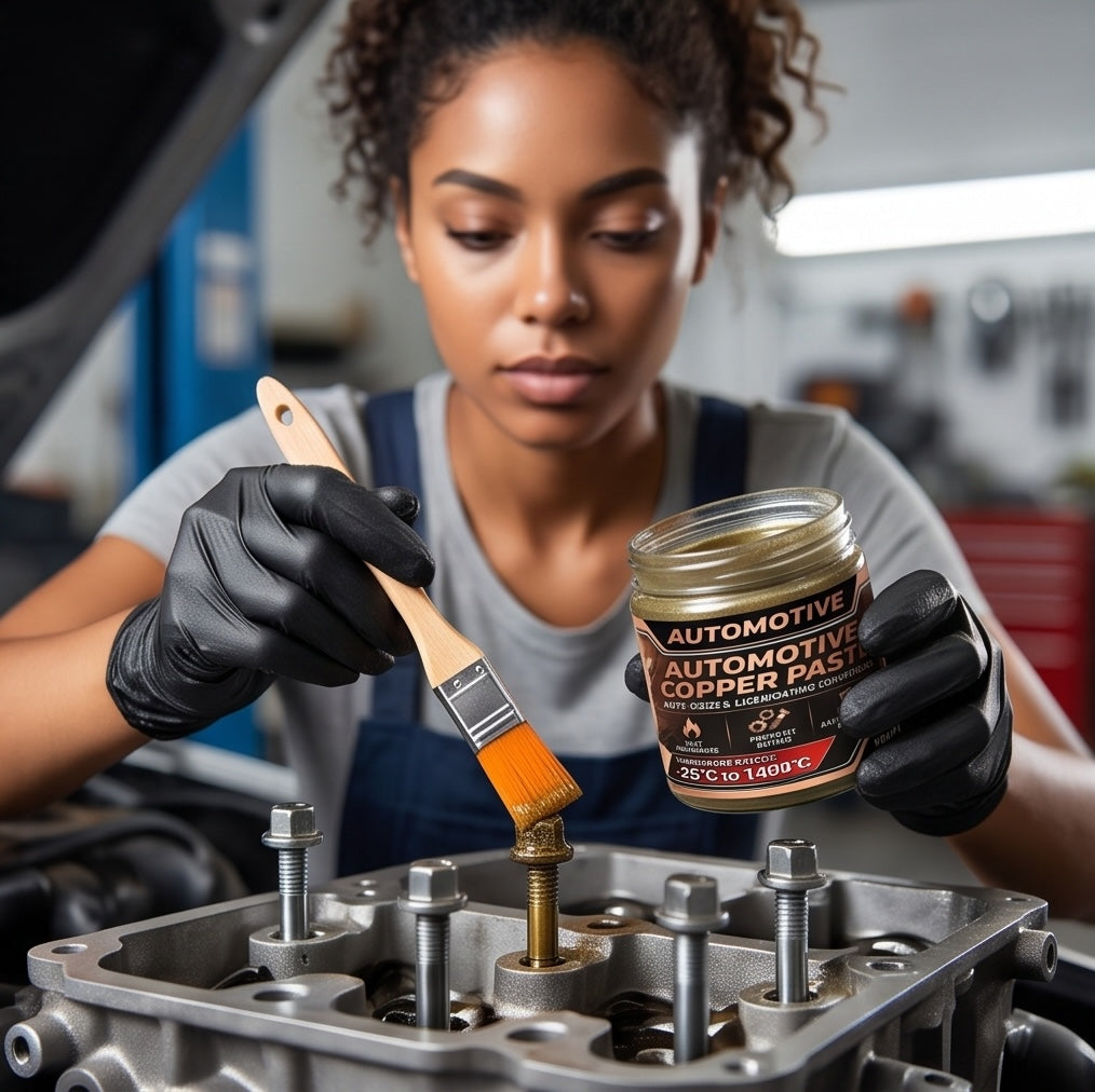 High-Temp Copper Grease 1400°C – Anti-Seize Lubricant for Car Brakes, Exhausts, Spark Plugs and Bolts with Convenient Applicator Brushes