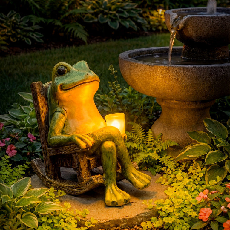 Glowing Solar Frog Statue Light