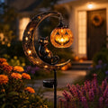 Halloween Solar Powered Warm White LED Metal Moon Black Cat Stake Light - Waterproof Garden Pathway Lighting