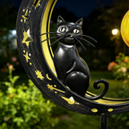 Halloween Solar Powered Warm White LED Metal Moon Black Cat Stake Light - Waterproof Garden Pathway Lighting