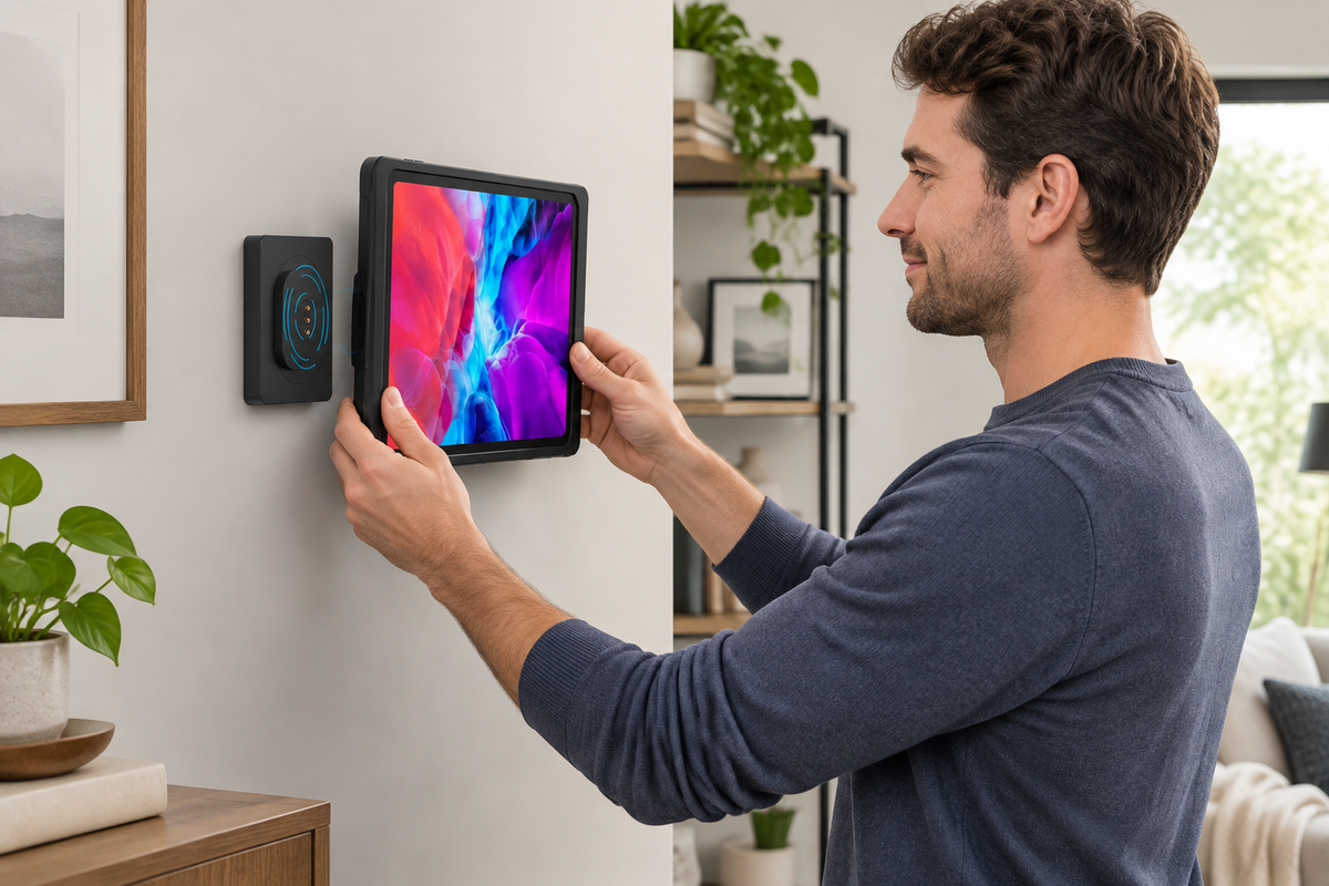 Magnetic Wall Tablet Holder – USB-C Wireless Charging Dock and Smart Home Control Panel Mount for Android Tablets and iPad Displays