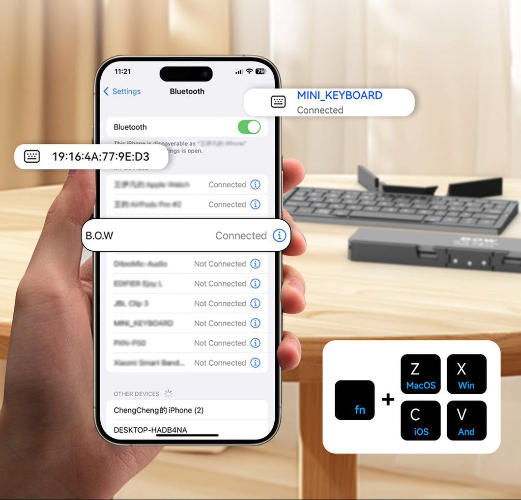 Foldable Bluetooth Keyboard - Portable Rechargeable Wireless Keyboard for Laptop Tablet and Phone, Compact Travel Typing Tool