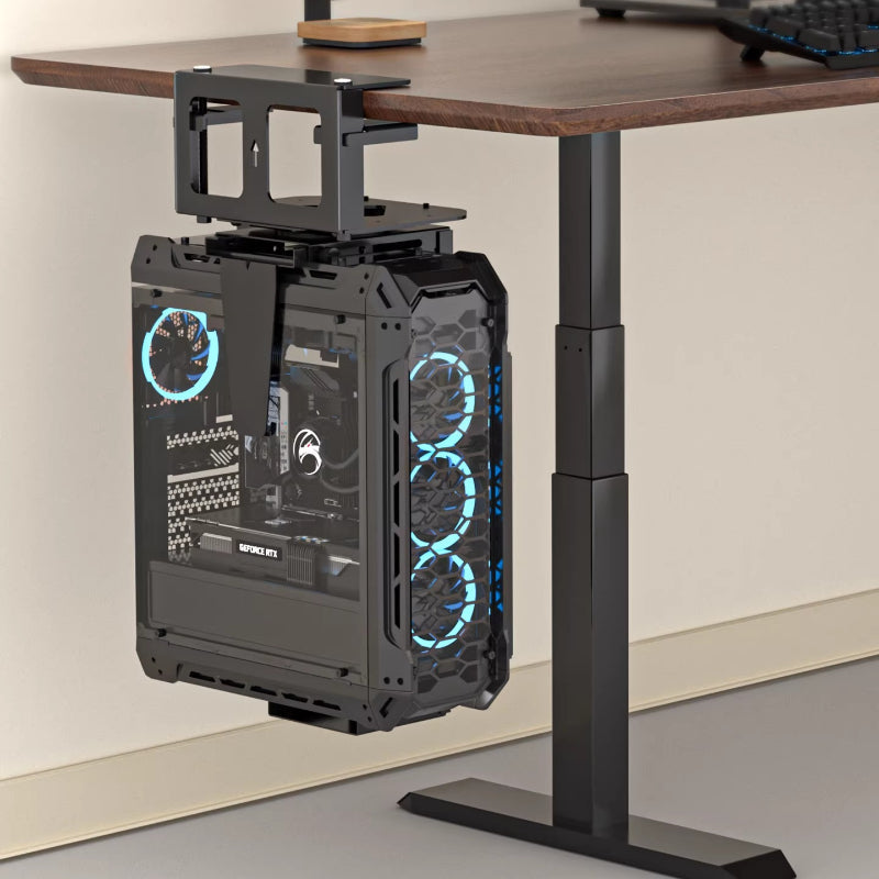 Adjustable Under-Desk CPU Holder – Clamp or Side-Mount Computer Tower Bracket for Standing Desks, Space Saving and Organized Workstations