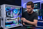 ARGB GPU Support Bracket – Vertical Graphics Card Holder with Temperature Display, Mirror Lighting and 5V 3-Pin Desktop PC Connection