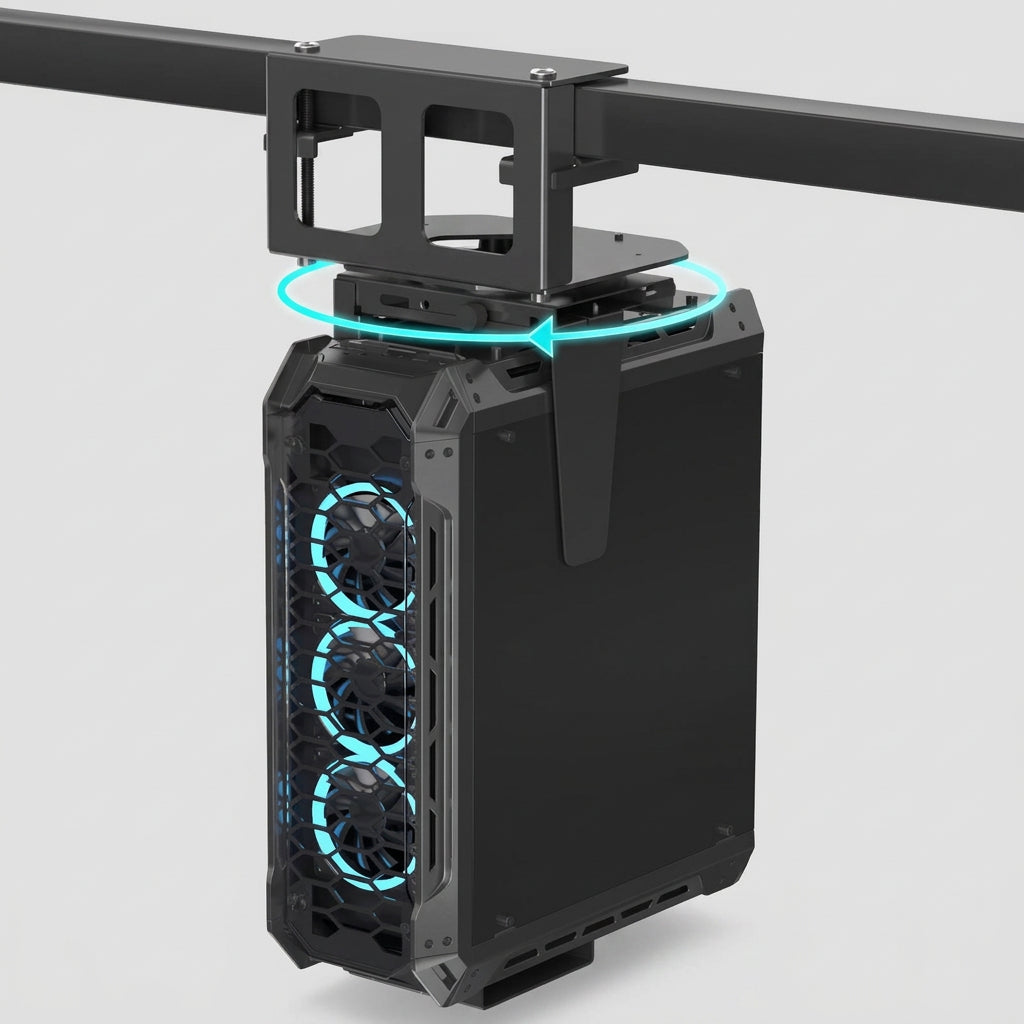 Adjustable Under-Desk CPU Holder – Clamp or Side-Mount Computer Tower Bracket for Standing Desks, Space Saving and Organized Workstations