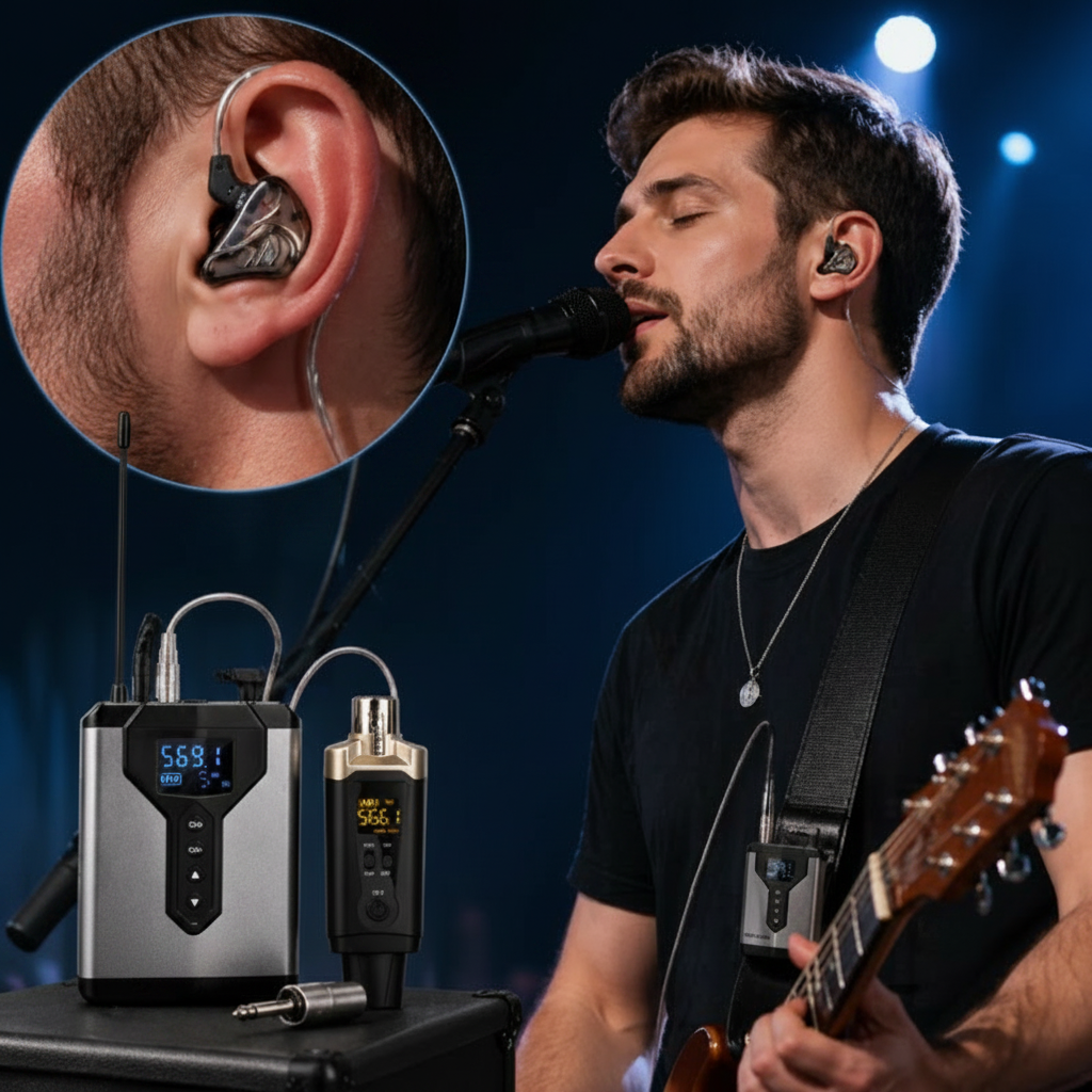 Stereo UHF Wireless In-Ear Monitor System – Professional Earphones for Musicians, Singers and Performers with Clear Stage Audio Monitoring