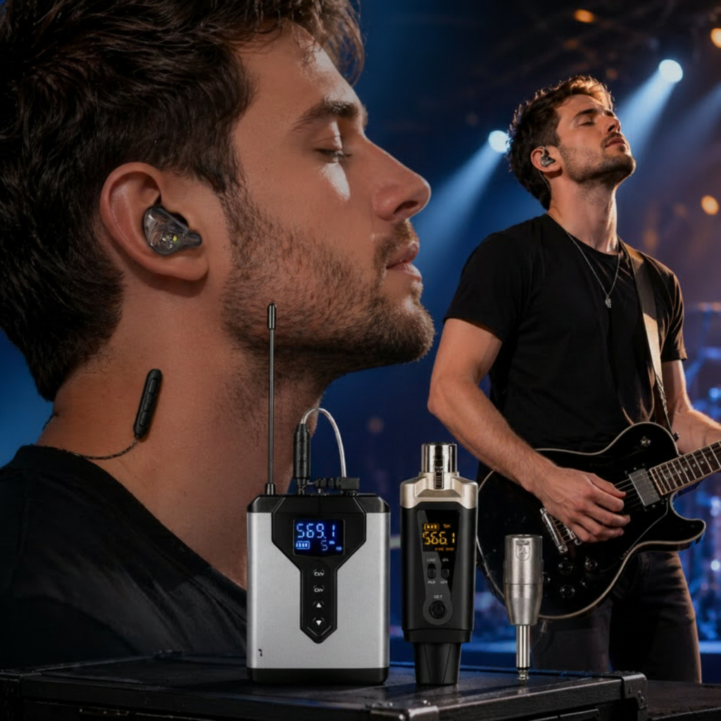 Stereo UHF Wireless In-Ear Monitor System – Professional Earphones for Musicians, Singers and Performers with Clear Stage Audio Monitoring