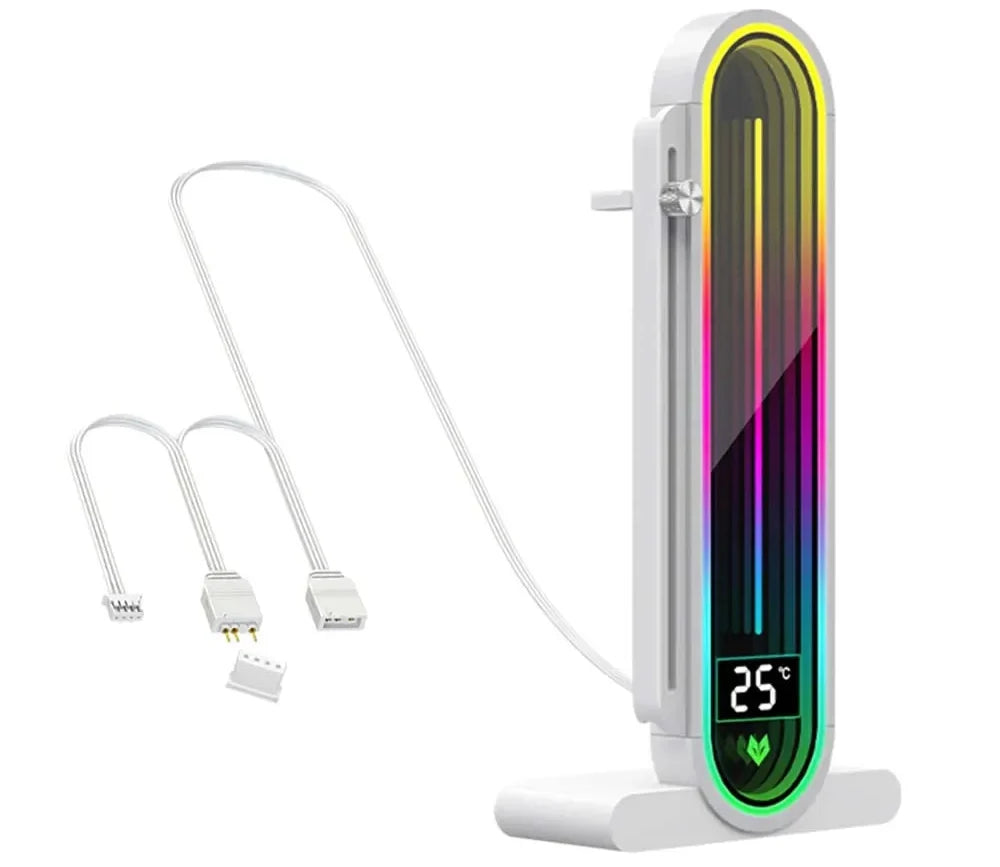 ARGB GPU Support Bracket – Vertical Graphics Card Holder with Temperature Display, Mirror Lighting and 5V 3-Pin Desktop PC Connection