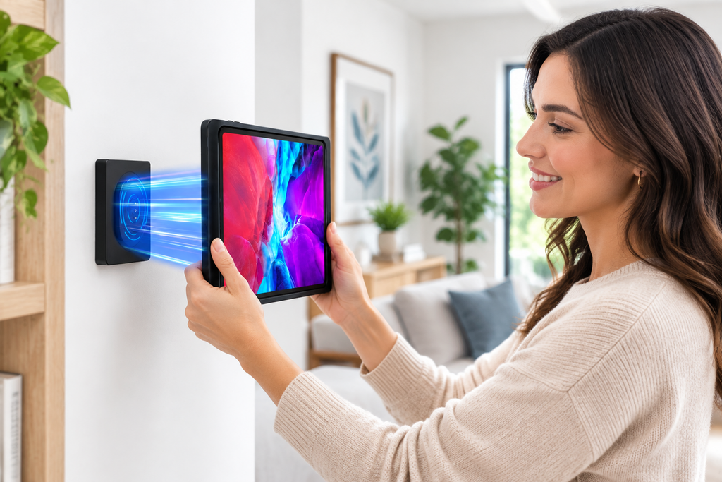 Magnetic Wall Tablet Holder – USB-C Wireless Charging Dock and Smart Home Control Panel Mount for Android Tablets and iPad Displays