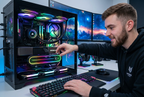 ARGB GPU Support Bracket – Vertical Graphics Card Holder with Temperature Display, Mirror Lighting and 5V 3-Pin Desktop PC Connection