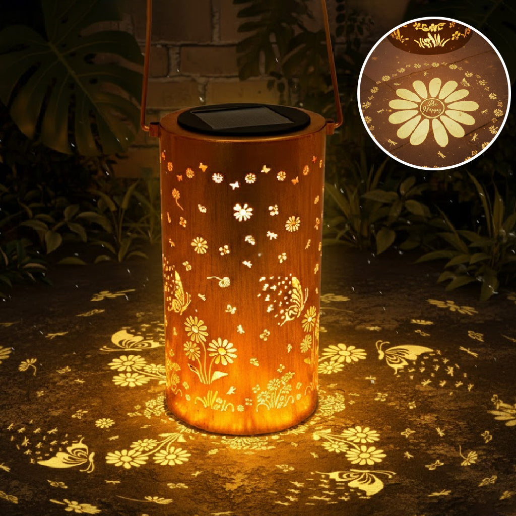 Solar Hanging Lantern with Butterfly & Flower Projection