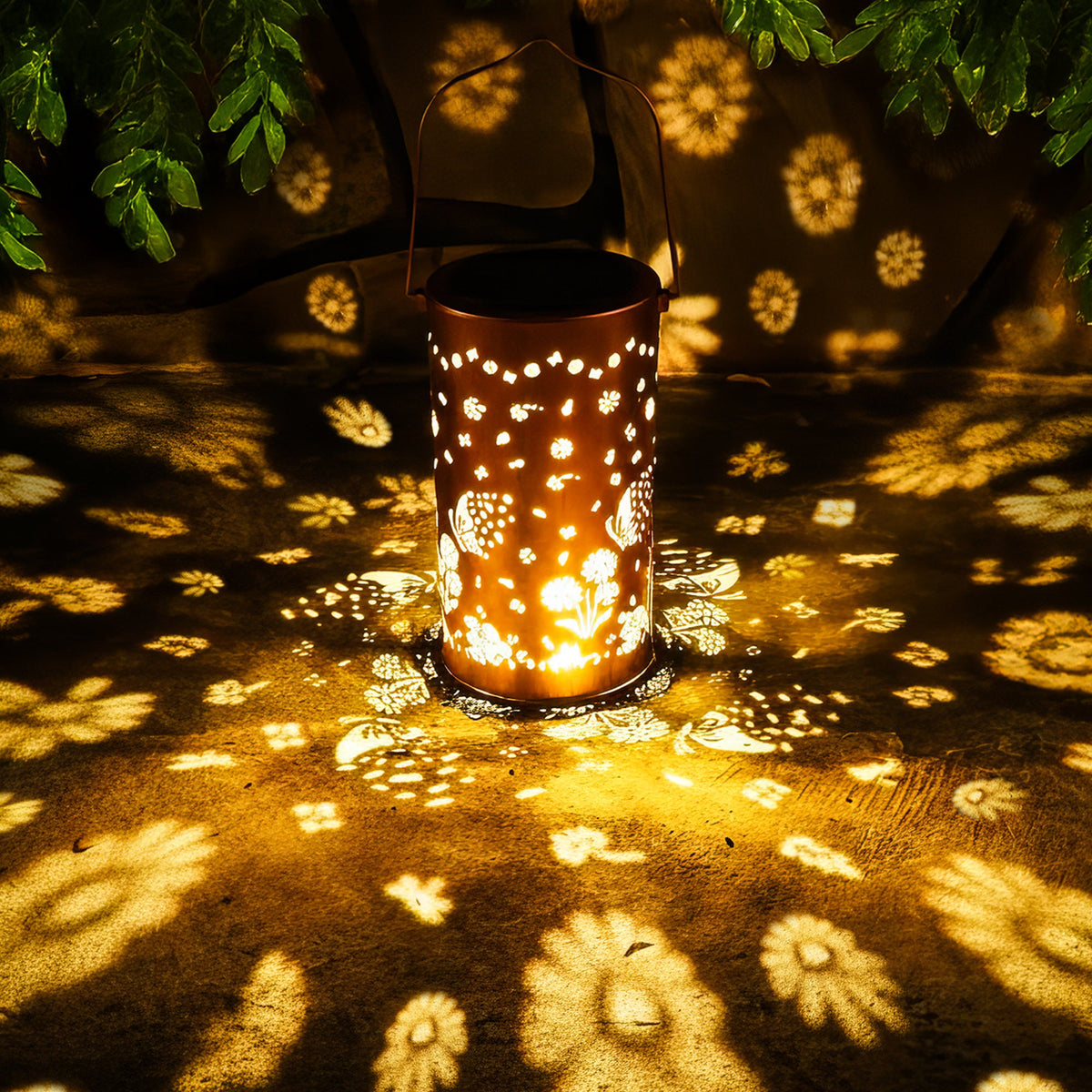 Solar Hanging Lantern with Butterfly & Flower Projection