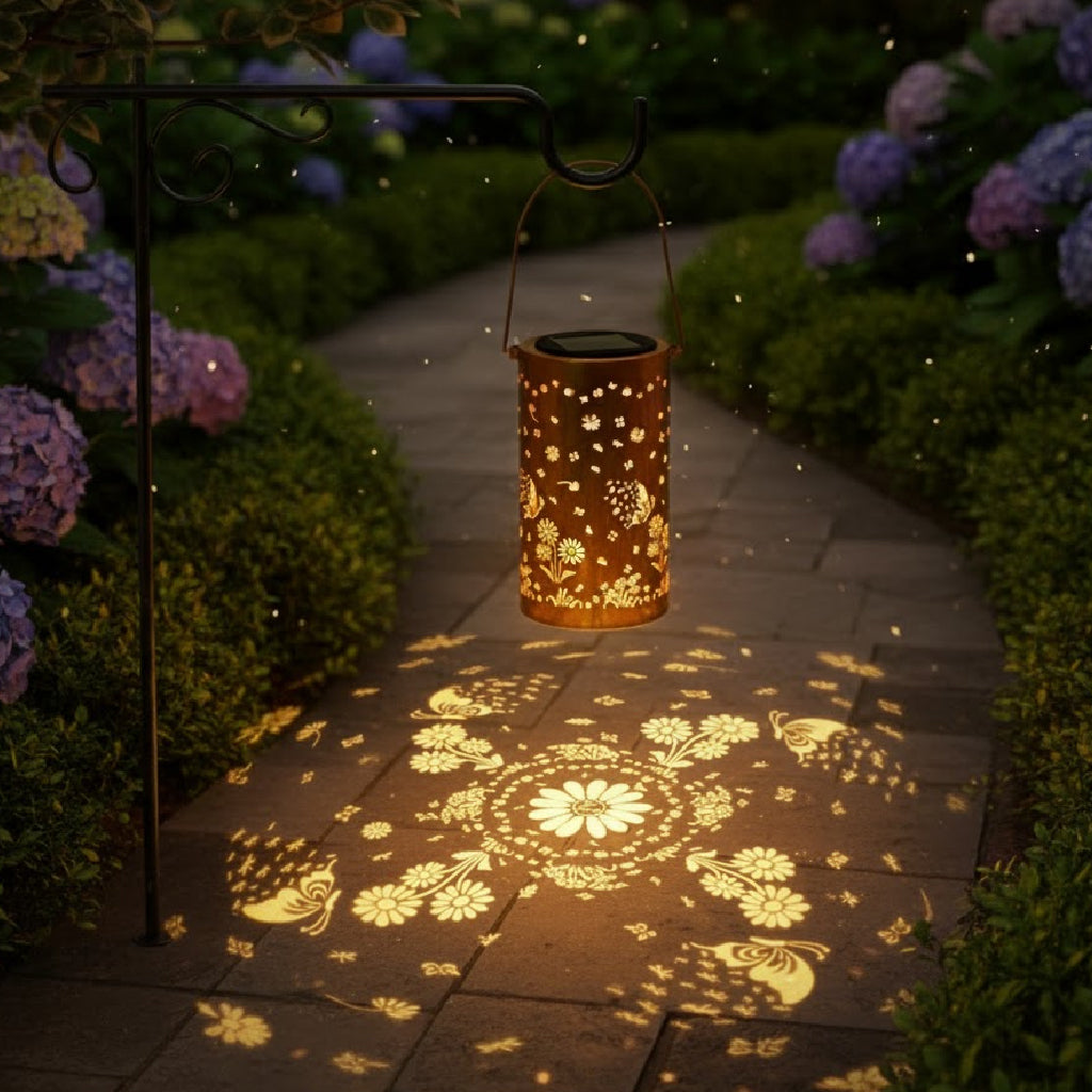 Solar Hanging Lantern with Butterfly & Flower Projection