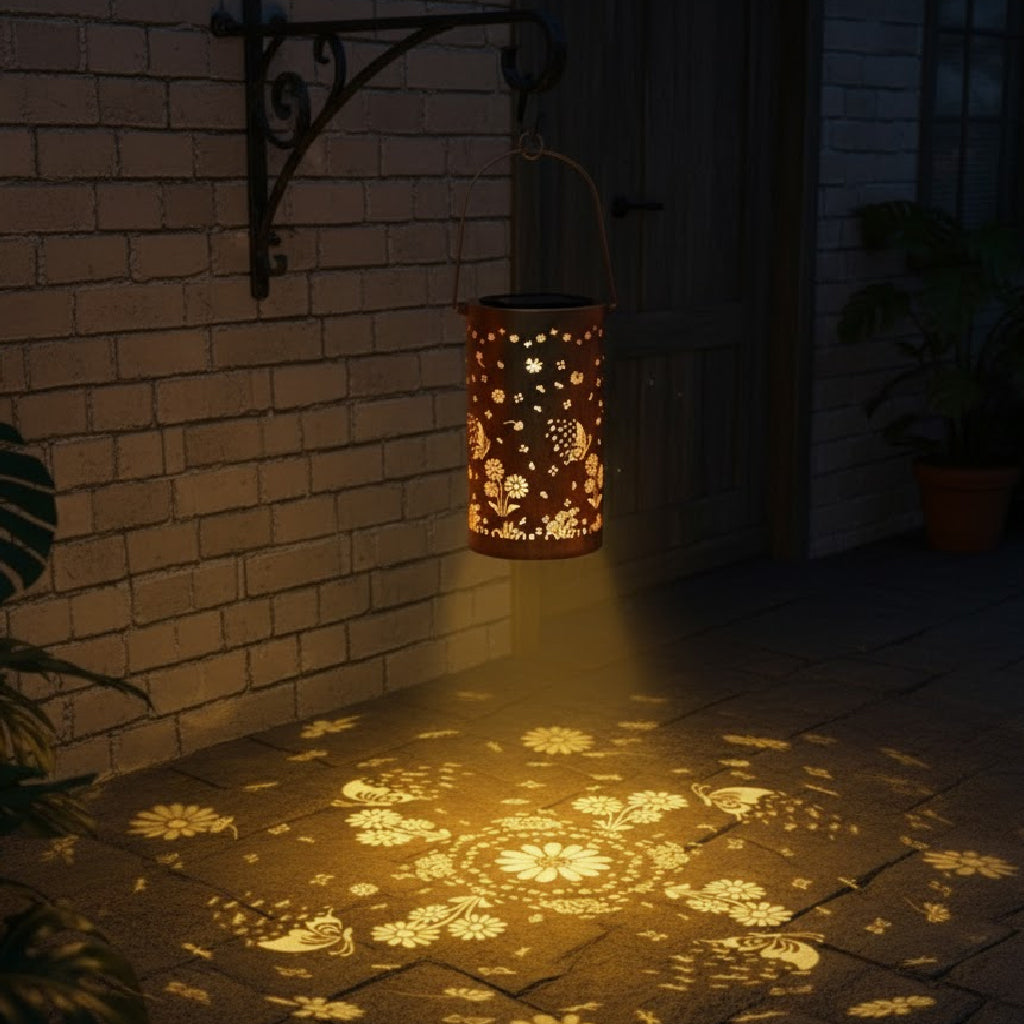 Solar Hanging Lantern with Butterfly & Flower Projection