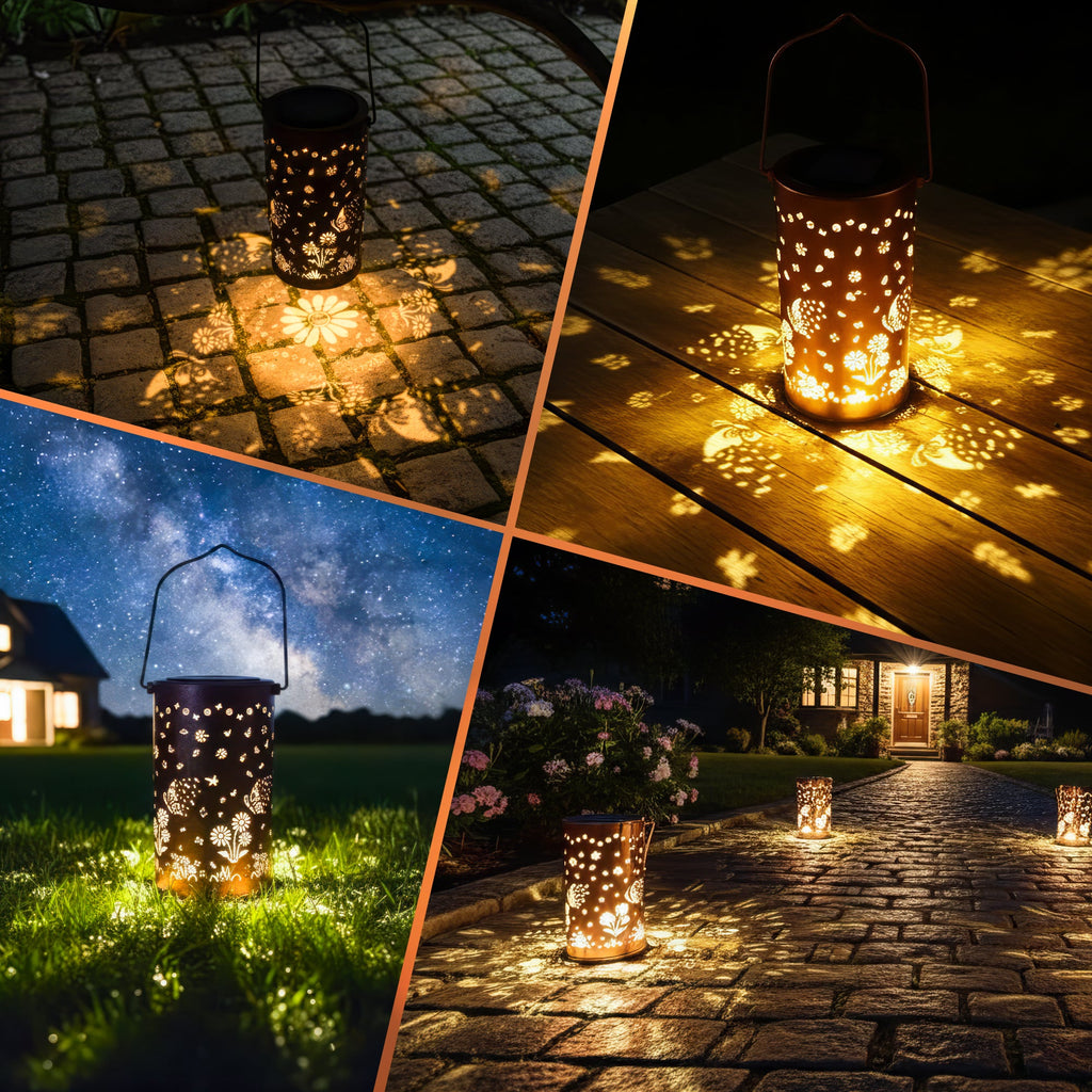 Solar Hanging Lantern with Butterfly & Flower Projection