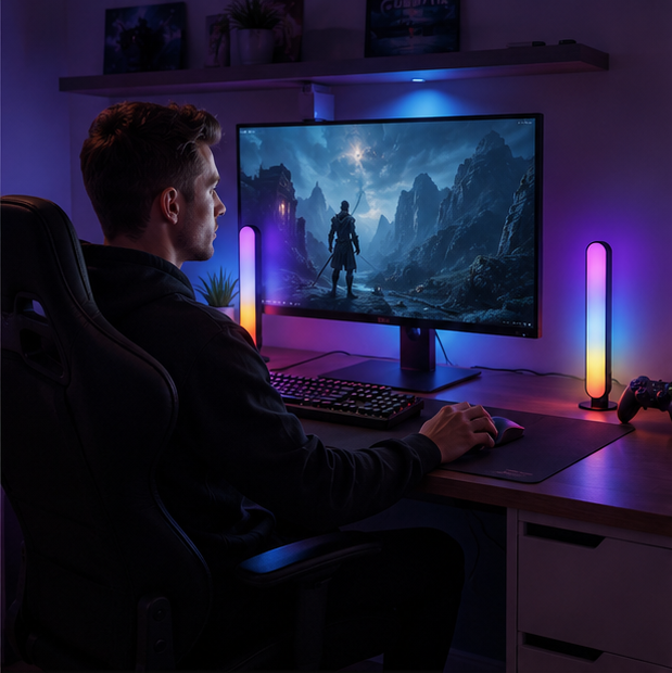 RGB Music Rhythm Light Bar - USB Rechargeable Audio Pickup Lamp for Desktop Gaming Decoration and Modern Ambient Lighting