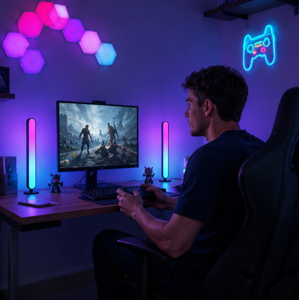 RGB Music Rhythm Light Bar - USB Rechargeable Audio Pickup Lamp for Desktop Gaming Decoration and Modern Ambient Lighting