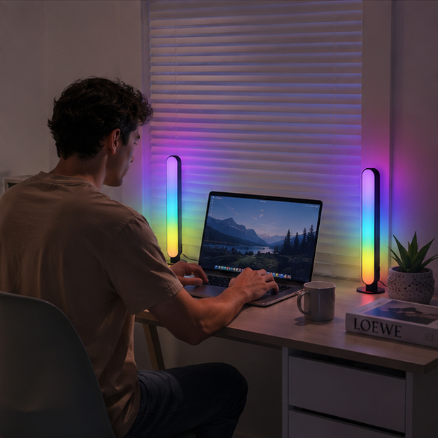 RGB Music Rhythm Light Bar - USB Rechargeable Audio Pickup Lamp for Desktop Gaming Decoration and Modern Ambient Lighting