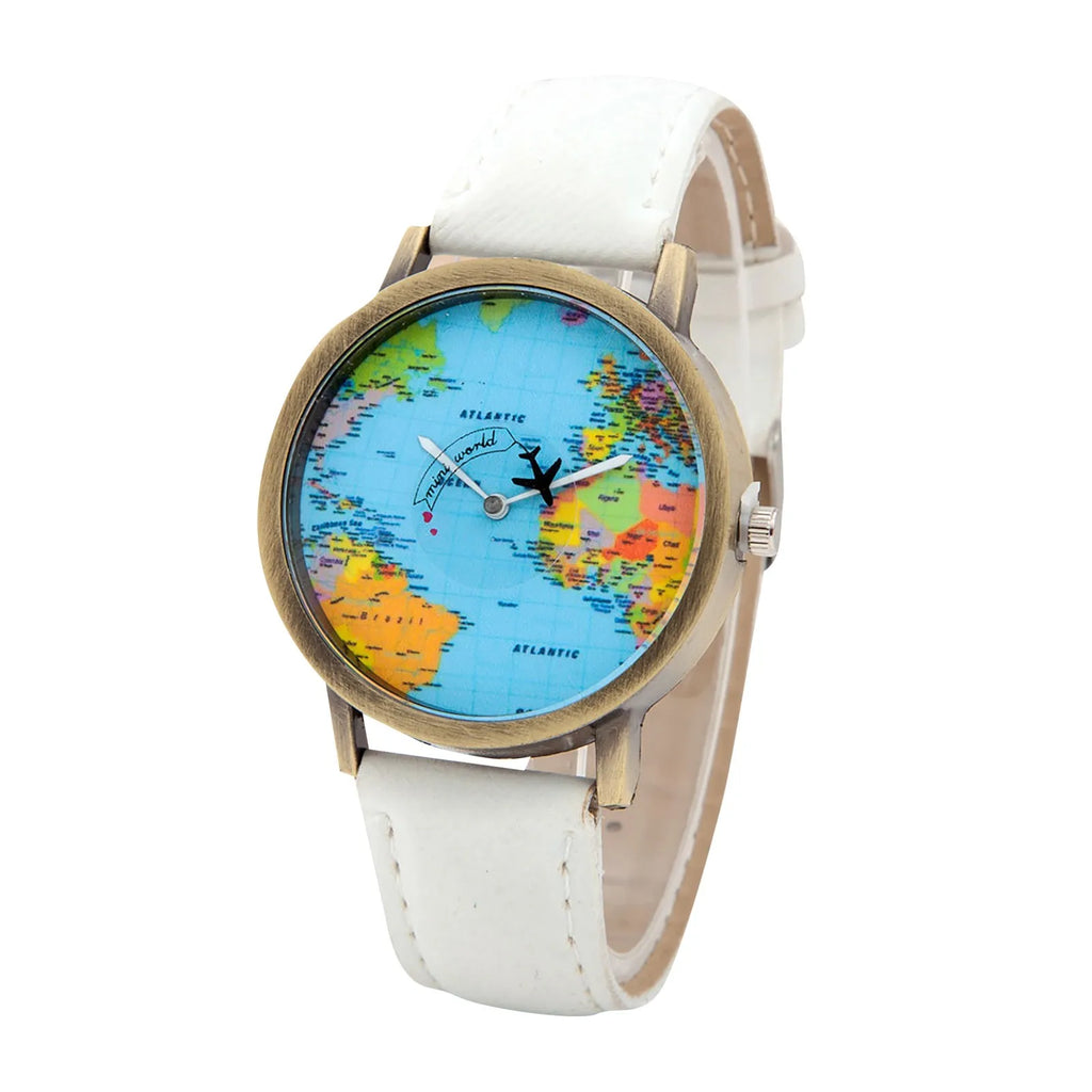 Old Atlas World Map Dial Wristwatch