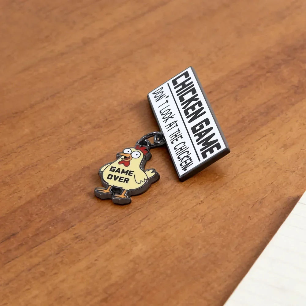 Don't Look at the Chicken Label Pin