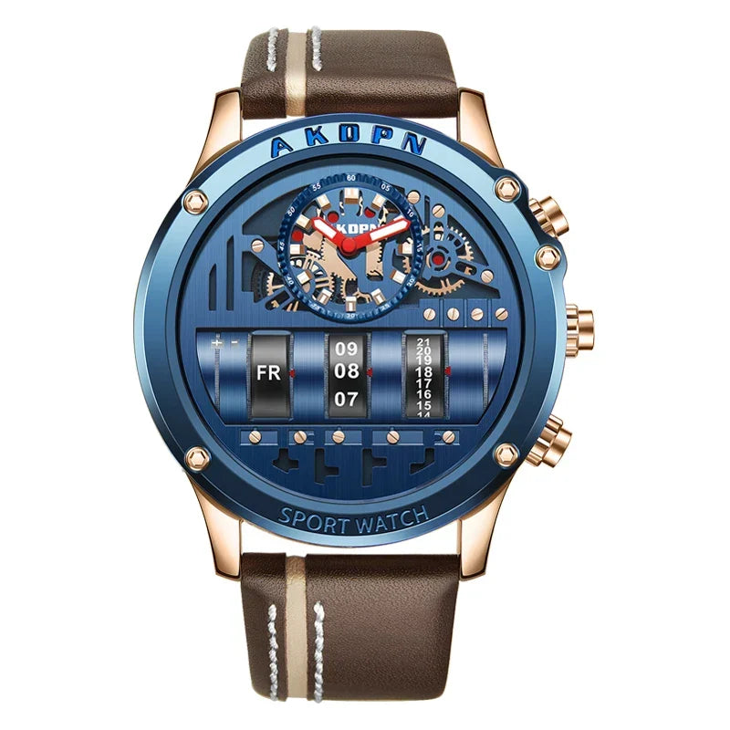 Time Capsule Rotating Calendar Engine Dial Watch