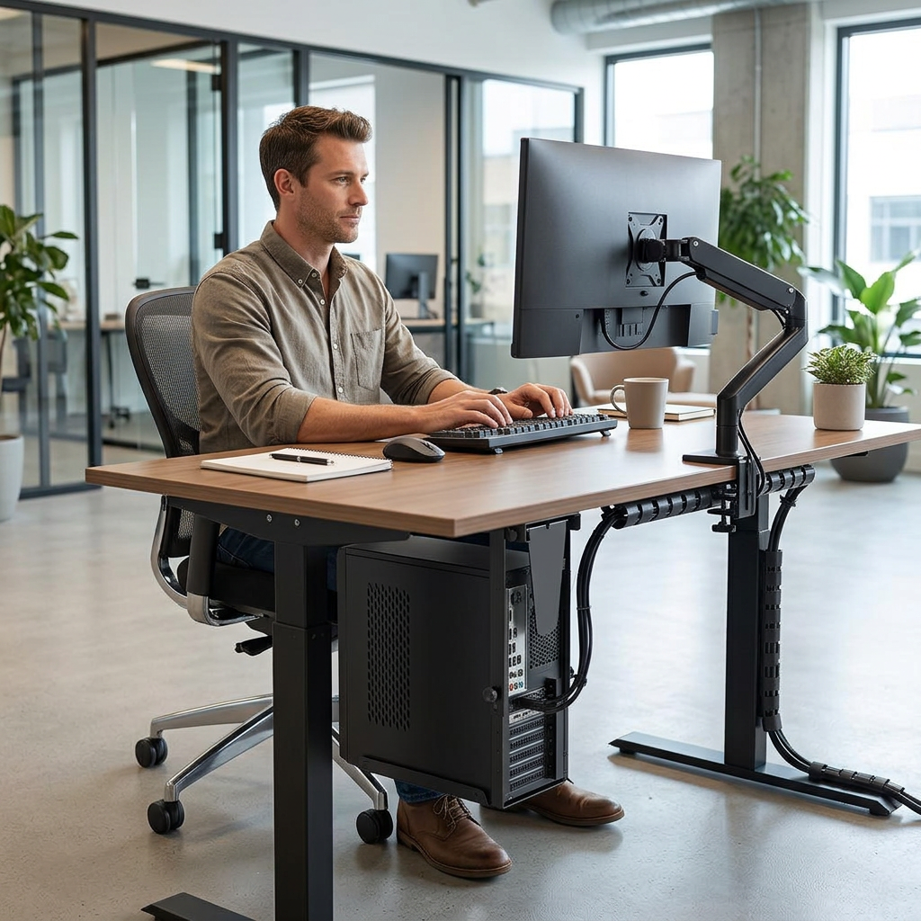 Adjustable Under-Desk CPU Holder – Clamp or Side-Mount Computer Tower Bracket for Standing Desks, Space Saving and Organized Workstations